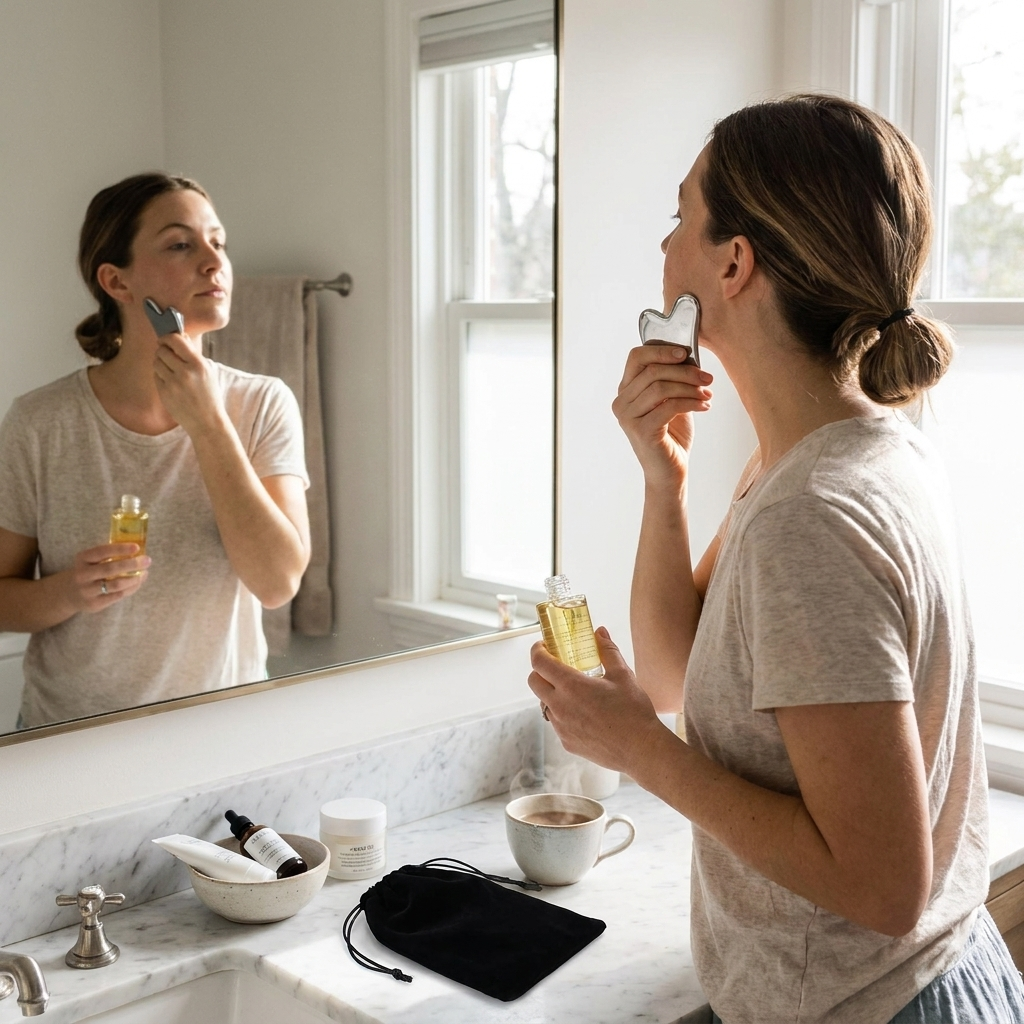 Gua Sha facial tool in lifestyle use