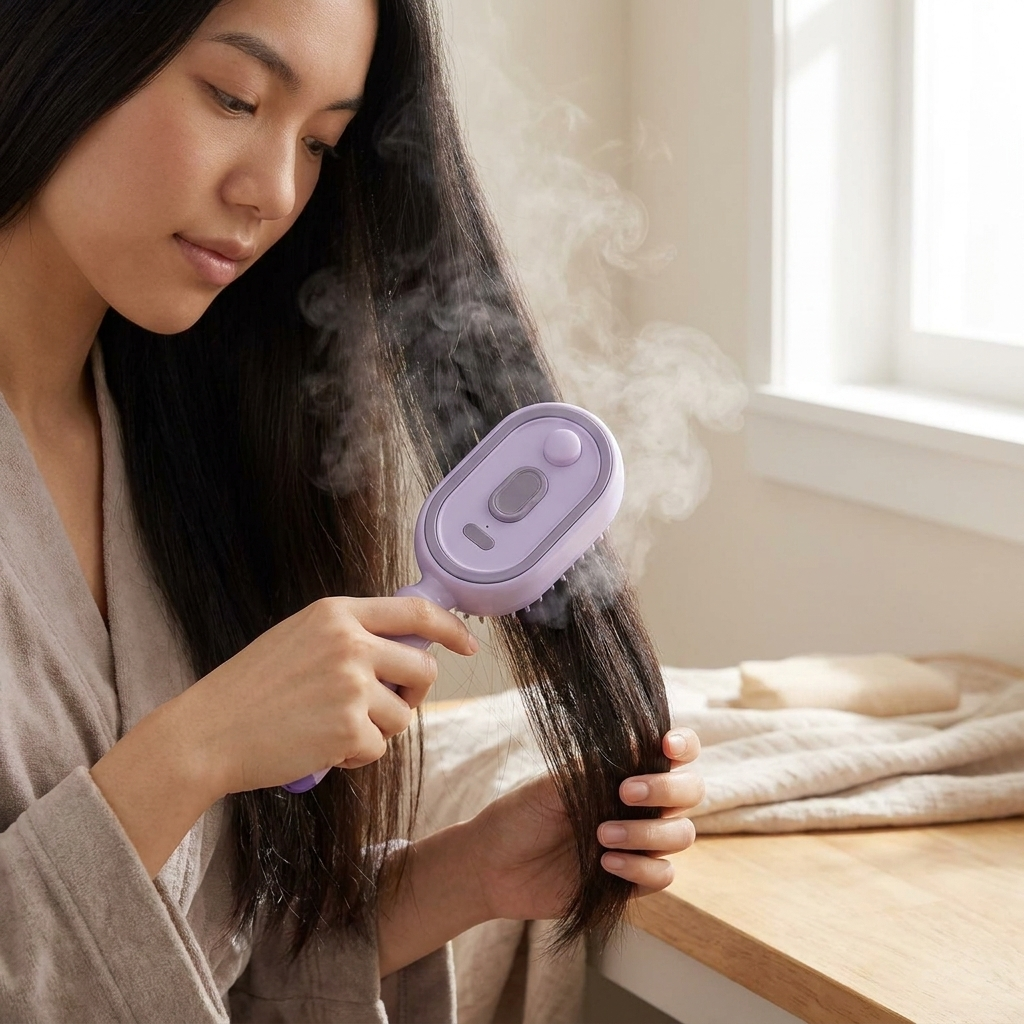 Spray Scalp Massager Comb - in use