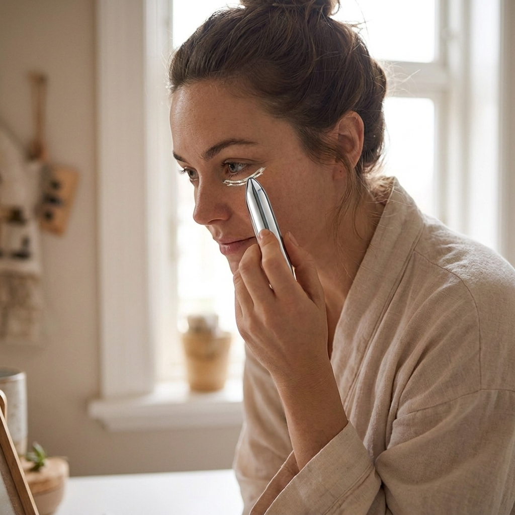 Mini Vibrating Facial & Eye Massager - in use