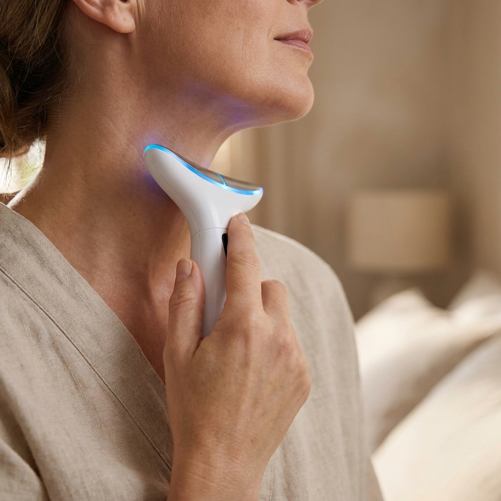 Microcurrent Neck & Face Beauty Device - in use